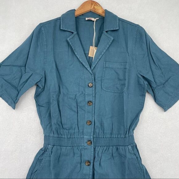 Faherty Teal Button-Up Romper - Picture 6 of 13
